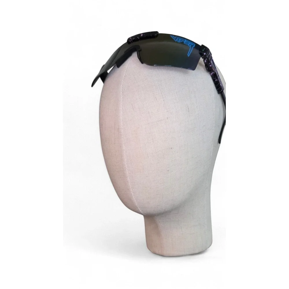 Shield Wrap Sunglasses Black Splatter Frame‎ Purple Teal Mirror Lens Sport